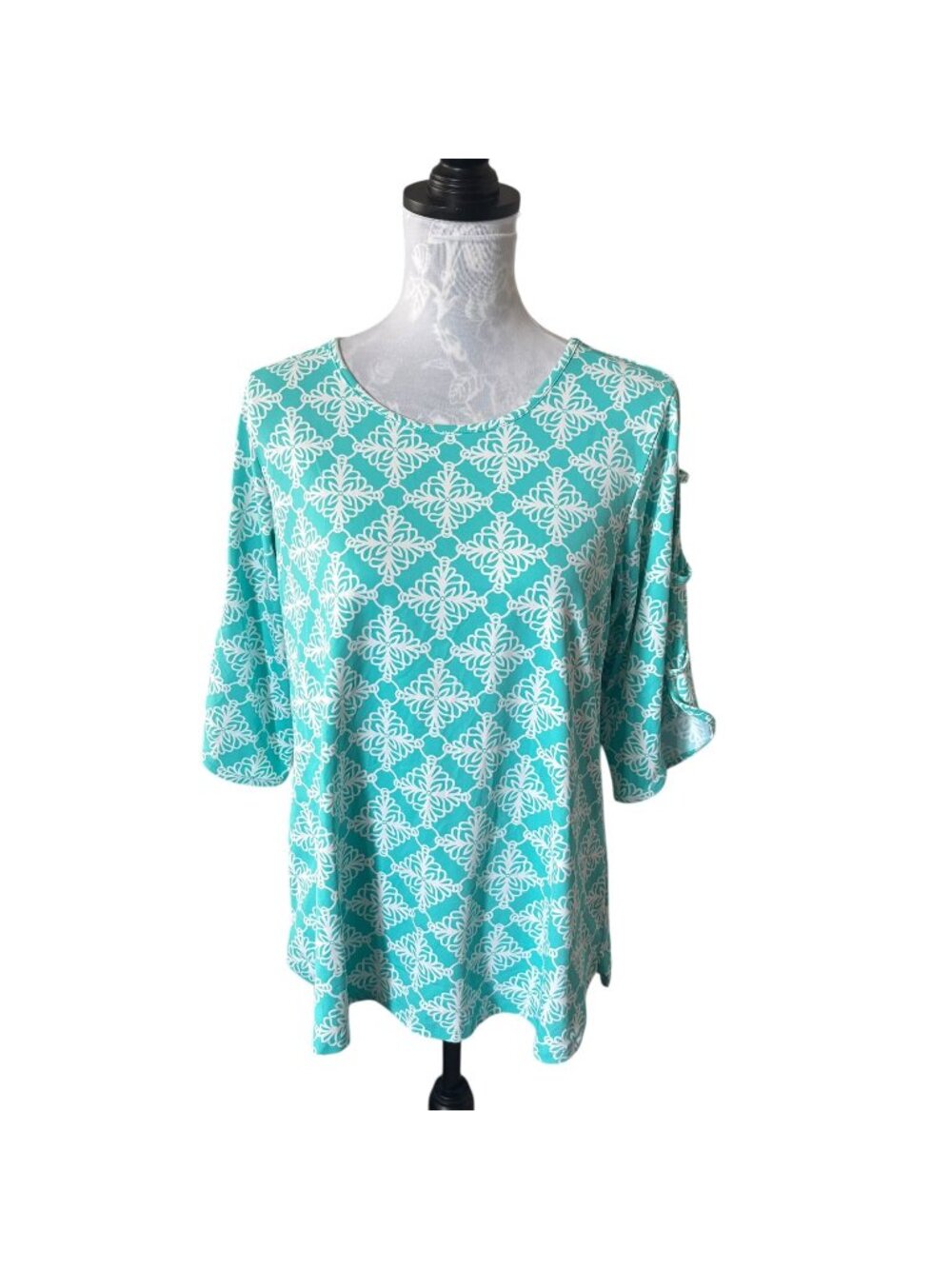 Lulu-B Womens UPF 50+ Floral Top Stretchy Blue Medium